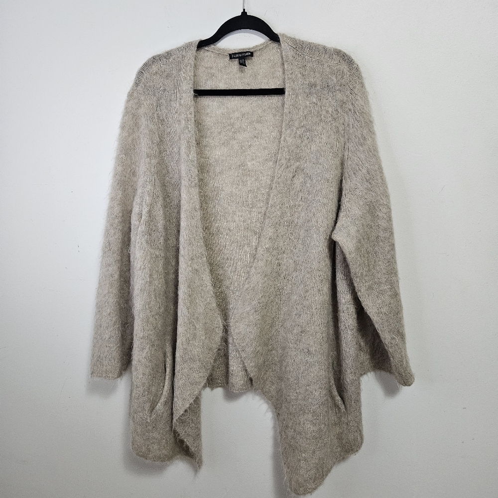 Eileen Fisher Brushed Mohair Alpaca Cardigan XL Open Front Neutral Beige